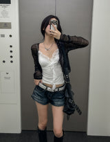 Vintage low rise wrinkle denim shorts