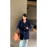 Renee Navy No Collar Round Half Coat