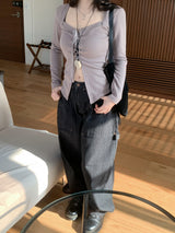 Cats Stripe Balloon Fit Wide Carpenter Pants 