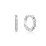 Sparkling Stone Setting Mini Huggie Hoop One-Touch Ring 925 Silver Earring E035-17H