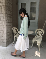 Levui Summer See-through V-Neck Layered Long Sleeve Tee