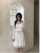 Angel Lace Shirring Sleeveless & Slim Cardigan SET 
