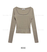 [U-BASIC] Marron Square Neck Slim Long Sleeve