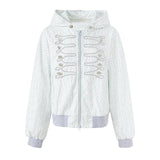 Vintage Floral Napoleon Button Loose Fit Hooded Zip-Up Hoodie
