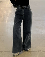 Fleece wide denim pants
