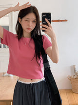 NDベーシックリブクロップショートスリーブTシャツ(6color)