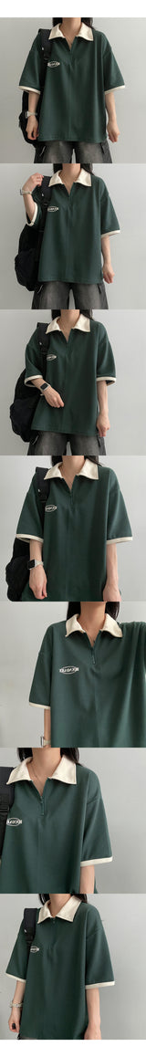 Zener Semi-Zipup Coloring Collar Short Sleeve Tee