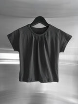 センター シャーリング ラウンド クロップトップ