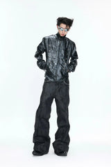 Crocodile Embossed Leather Jacket