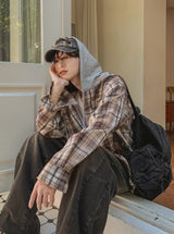 Wake check hooded shirt