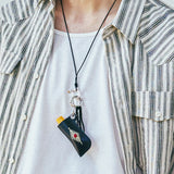 turquoise leather cord beads necklace & lighter case black