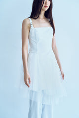 unbalance buckle backless dress_white