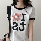 Check Flower Crop Ringer Short Sleeve T-Shirt (3 colors)