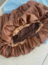 brown leather pumpkin banding skirt
