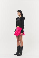 Balloon-fit Cotton Mini Skirt Hot Pink