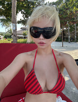 Red striped strap bikini