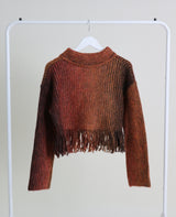 Gamants coloring gradation fringe long-sleeve cropped wool knitwear