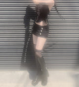 Trony button low-waist skirt (black)