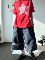 Check Roll-Up Detail Raw Denim Bermuda Shorts 2color