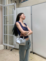 ストラップ U ネック半袖クロップ T シャツ