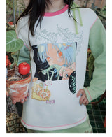 【即日発送】UnsocialNight original design autumn and winter Ollie frog oliwa co-branded イラストプリントスウェットシャツセット for women