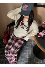 Cotton Check Casual Wide Pants