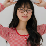 ストライプコンビバートンTシャツ (レッド)