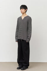 ネックスタッドボーダー長袖Tシャツ