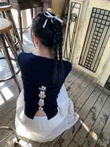 Back White Bow Long Sleeve Knit T-shirt