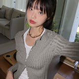 Soap V-neck Slim Fit Tight Long-Sleeved Knit Cardigan