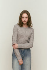 SMALL CHERRY CABLE KNIT CARDIGAN [OAT MEAL]