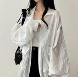 Shelly Gauze Two-Line High-Neck Zip-Up Jumper