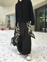 ラフィチェックレイヤードワイドパンツ 2C