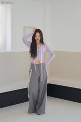 Pearl Burton Shirring V-neck Long Sleeve T-shirt