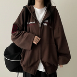 Moco Number Patch Embroidery Overfit Two Way Hooded Zip-Up