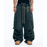 Peach Cotton Cargo Pants - Charcoal