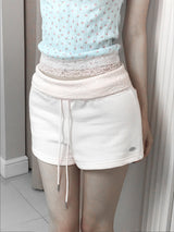 [MADE] Coquette Lace Shirred Fold-Over Shorts