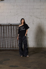 Lettering Oversized One-Shoulder T-Shirt - Black