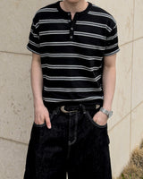 Diron Striped Henley Knit