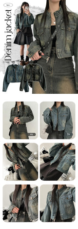Eyelan Two-way China High-Neck Washing Denim Jacket