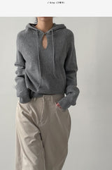 [wool 55%] ミニホールラグランフーデッドニット
