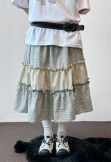 Andy Plaid Tiered Layered Maxi Skirt 2color