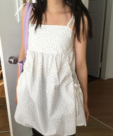 Sinia Square-Neck Floral Shirring Pocket Ribbon Mini Sleeveless Dress 3 Colors