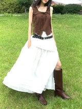 Rustic Pure Frill Slit Maxi Long Skirt (2 colors)