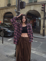Solar loose fit hooded checkered shirt
