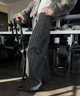 [Unisex] Stripe back strap wide pants