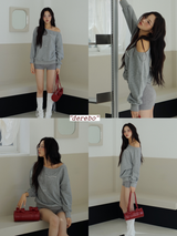 Unbalanced off-shoulder gray loose fit sweatshirt