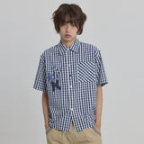 Check Applique Button Half Shirt