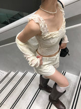 シュガーデイリーフリルレーススリーブレストップ