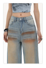 Light blue gradient blush washed straight leg floor-length jeans